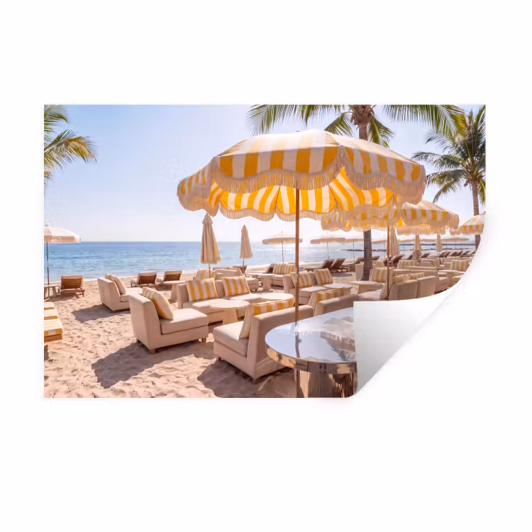 Strand - Ligbedden - Vakantie - Modern - Geel Muursticker klein -3d