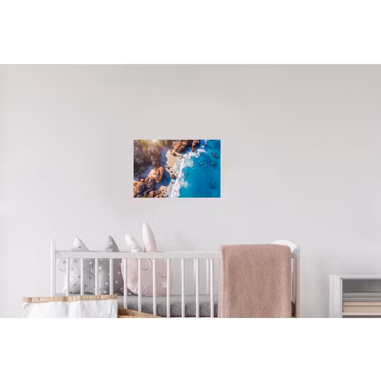 Strand - Zee - Rotsen - Natuur - Blauw Muursticker klein -kinderkamer