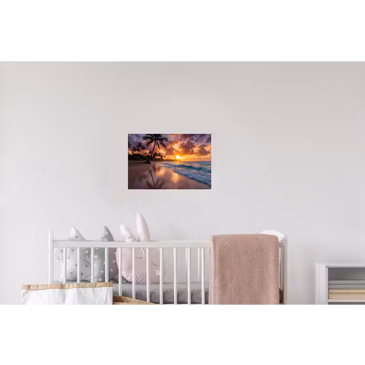 Strand - Zonsopgang - Tropisch - Natuur - Oranje Muursticker klein -kinderkamer