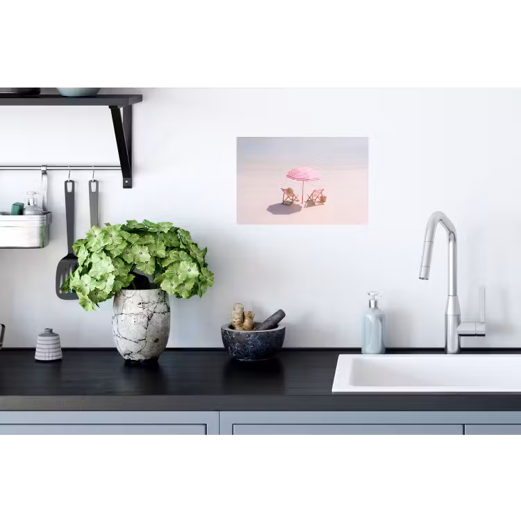 Strand - Parasol - Ligstoel - Zomer - Roze Muursticker klein -keuken
