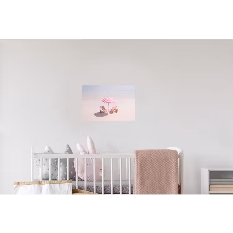 Strand - Parasol - Ligstoel - Zomer - Roze Muursticker klein -kinderkamer