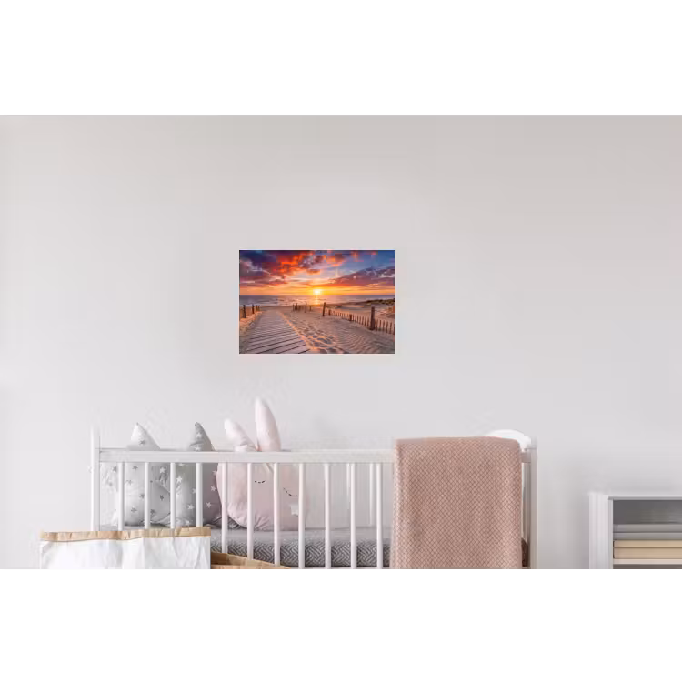 Strand - Zonsondergang - Zee - Natuur - Oranje Muursticker klein -kinderkamer