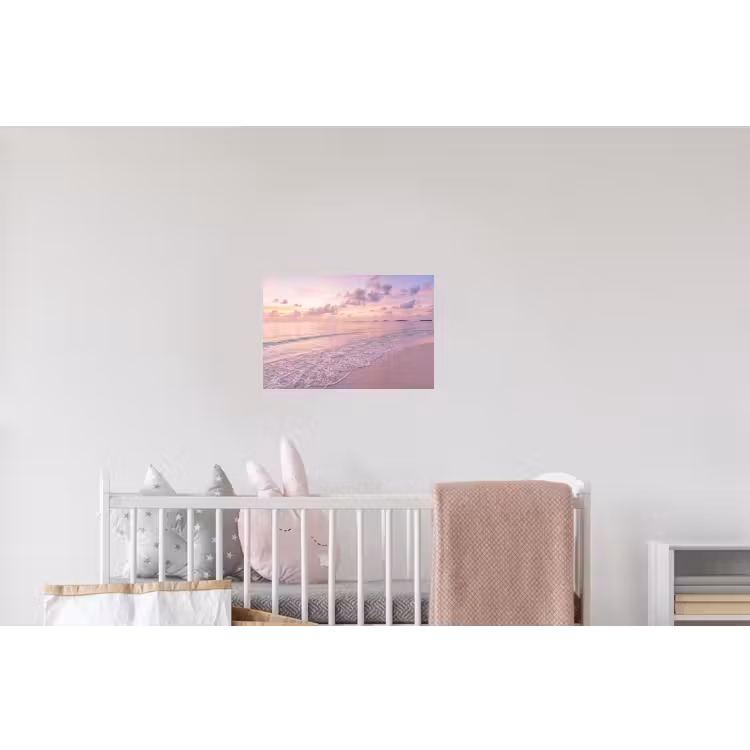 Strand - Zonsondergang - Natuur - Minimalistisch - Roze Muursticker klein -kinderkamer