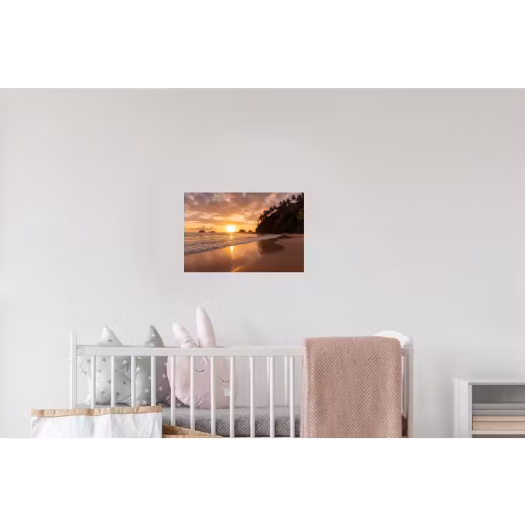 Strand - Zonsondergang - Natuur - Tropisch - Oranje Muursticker klein -kinderkamer