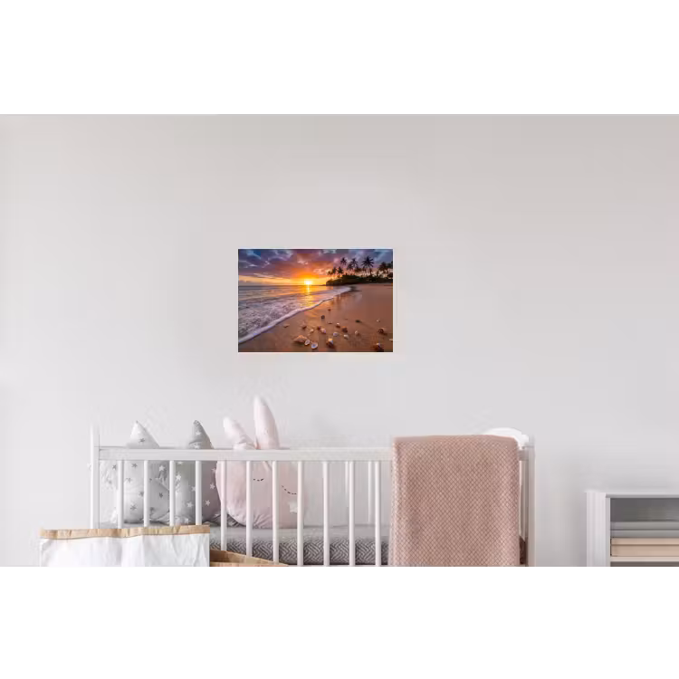 Strand - Zonsondergang - Palmbomen - Natuur - Oranje Muursticker klein -kinderkamer