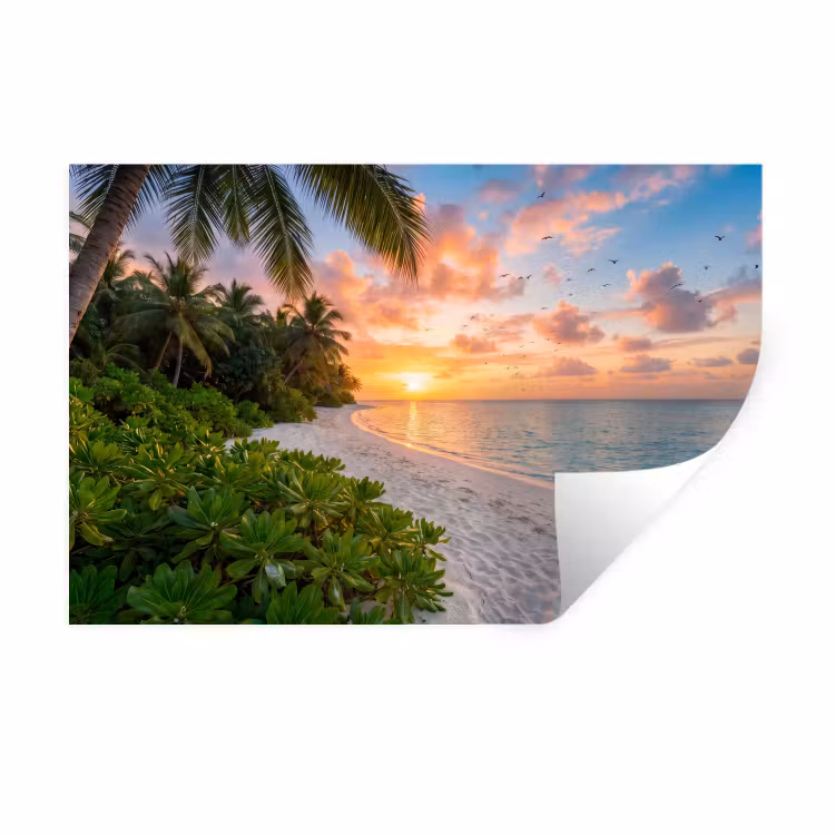 Strand - Zonsondergang - Palmbomen - Tropisch - Natuur Muursticker klein -3d