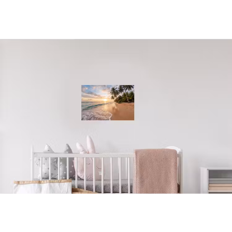 Strand - Zonsondergang - Tropisch - Natuur - Goud Muursticker klein -kinderkamer