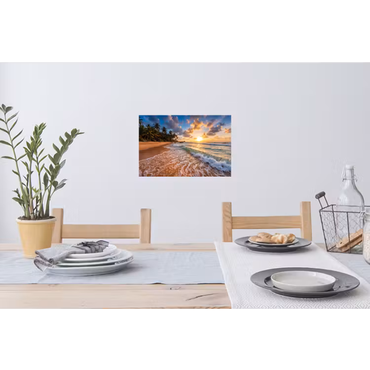Strand - Zonsondergang - Golven - Natuur - Goud Muursticker klein -eettafel