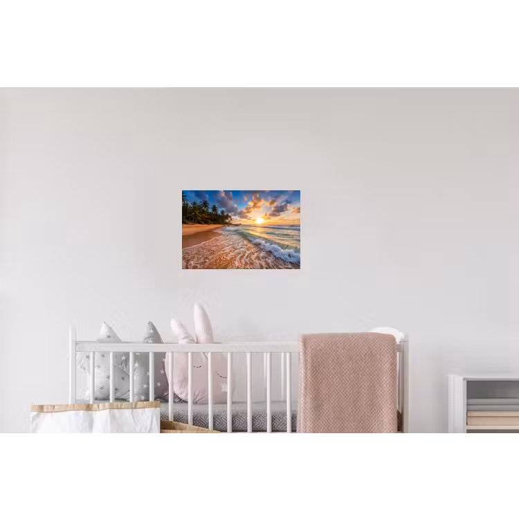 Strand - Zonsondergang - Golven - Natuur - Goud Muursticker klein -kinderkamer