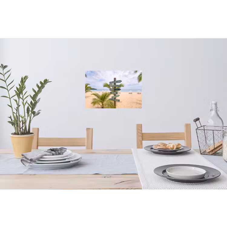 Strand - Wegwijzer - Palmen - Tropisch - Groen Muursticker klein -eettafel