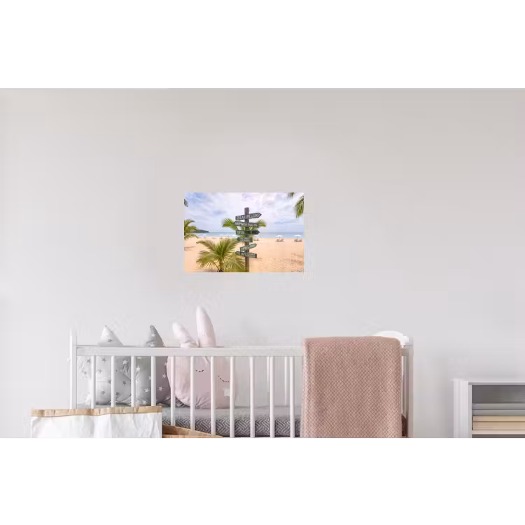 Strand - Wegwijzer - Palmen - Tropisch - Groen Muursticker klein -kinderkamer