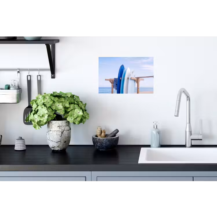 Surfplank - Strand - Zomer - Blauw - Water Muursticker klein -keuken