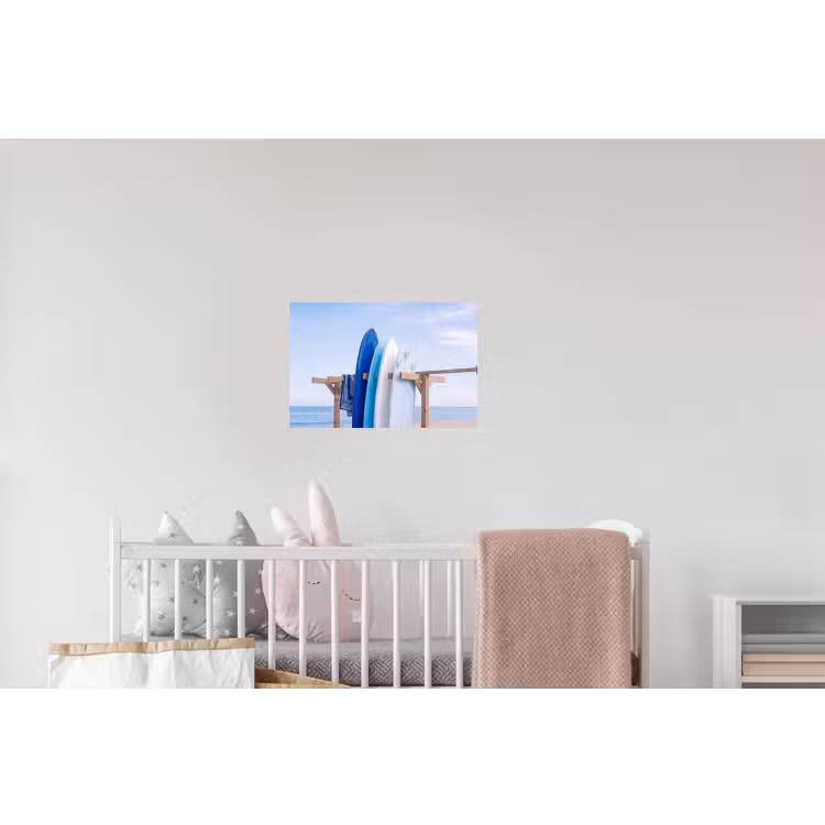 Surfplank - Strand - Zomer - Blauw - Water Muursticker klein -kinderkamer