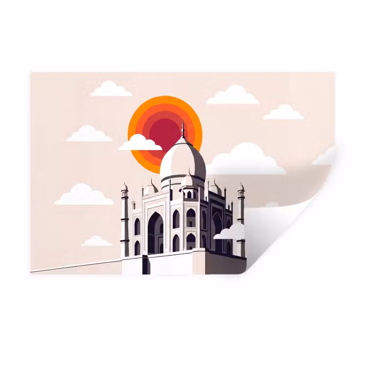 Taj Mahal - Zon - Koepel - Architectuur - India - Grafisch Muursticker klein -3d