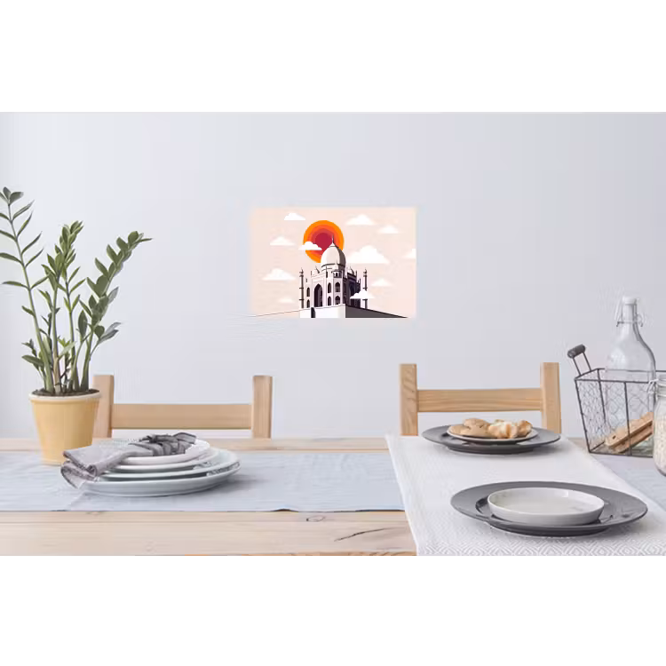 Taj Mahal - Zon - Koepel - Architectuur - India - Grafisch Muursticker klein -eettafel