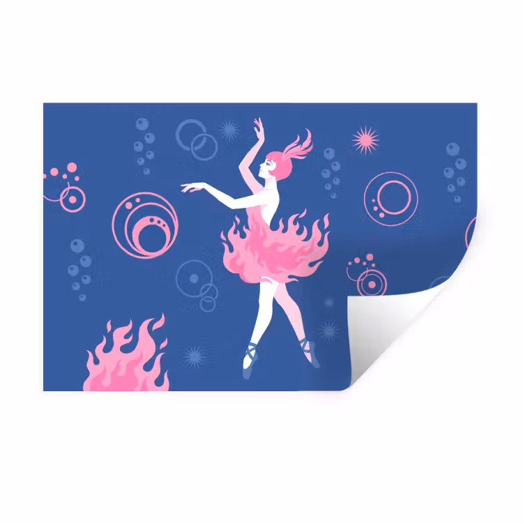 Danseres - Vlammenrok - Abstract - Roze - Blauw Muursticker klein -3d