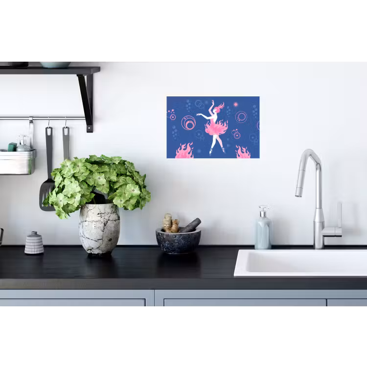 Danseres - Vlammenrok - Abstract - Roze - Blauw Muursticker klein -keuken