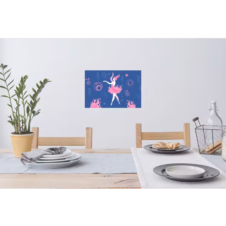 Danseres - Vlammenrok - Abstract - Roze - Blauw Muursticker klein -eettafel
