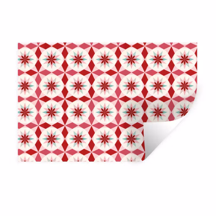 Tegelpatroon - Sterren - Retro - Roze - Mintgroen Muursticker klein 286 -3d
