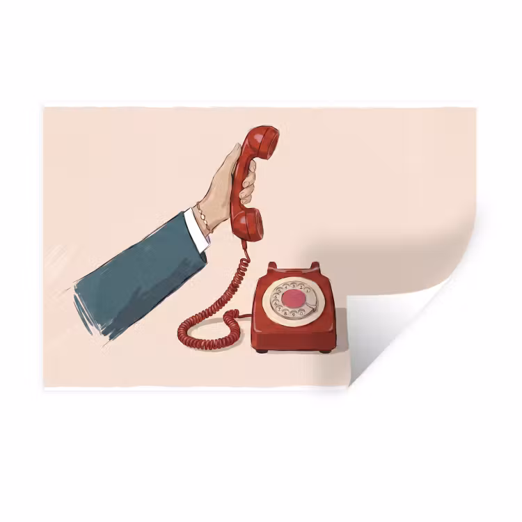 Telefoon - Hand - Vintage - Communicatie - Rood Muursticker klein -3d