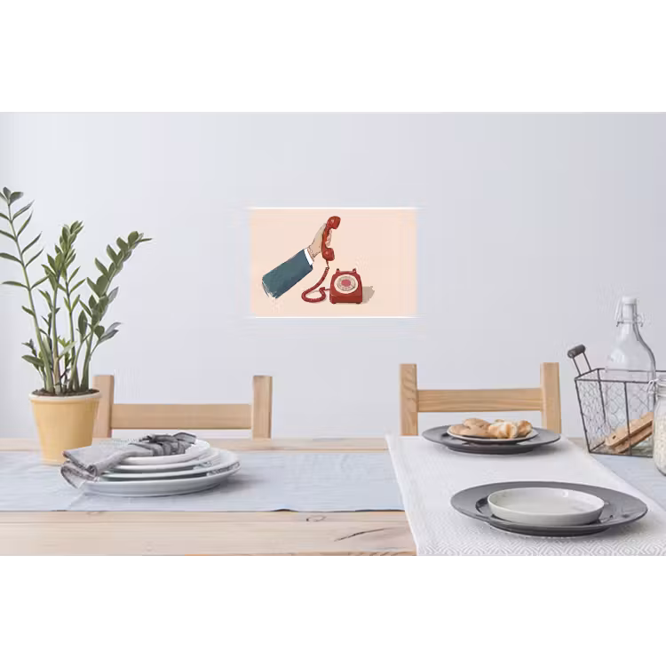 Telefoon - Hand - Vintage - Communicatie - Rood Muursticker klein -eettafel