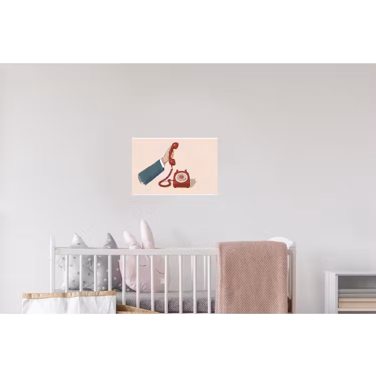 Telefoon - Hand - Vintage - Communicatie - Rood Muursticker klein -kinderkamer