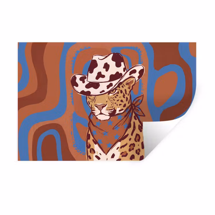 Dieren - Cowboyhoed - Modern - Illustratie - Bruin Muursticker klein -3d