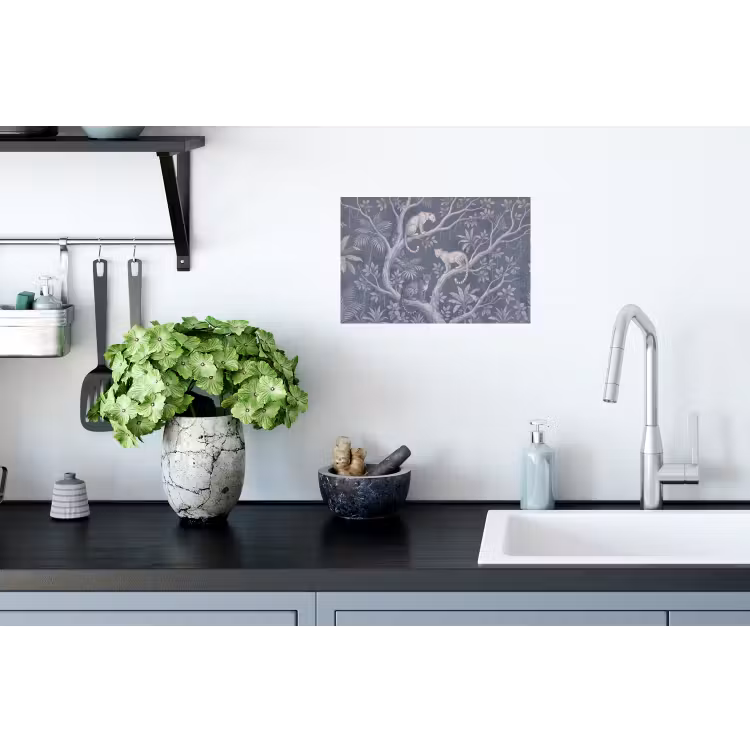 Dieren - Jungle - Illustratie - Bomen - Blauw Muursticker klein -keuken