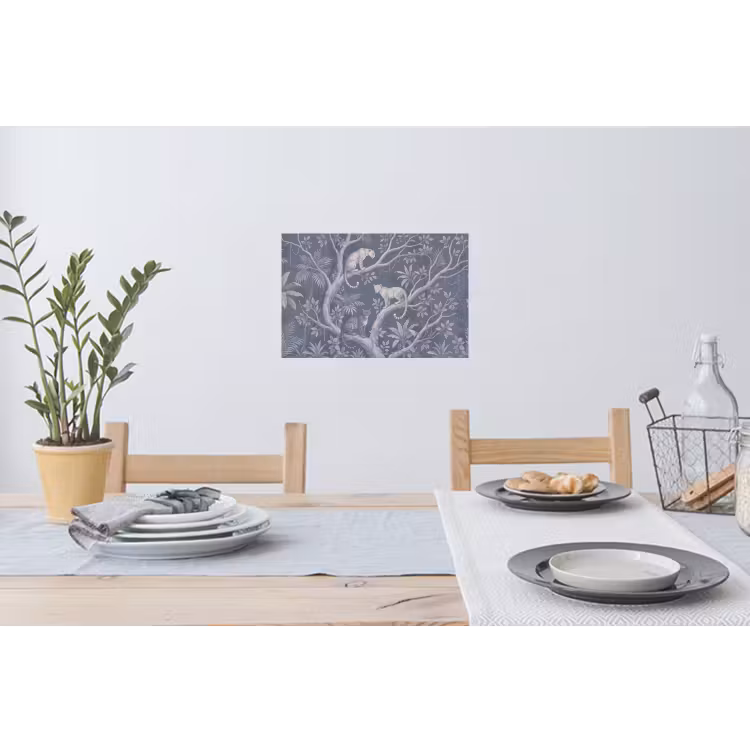 Dieren - Jungle - Illustratie - Bomen - Blauw Muursticker klein -eettafel