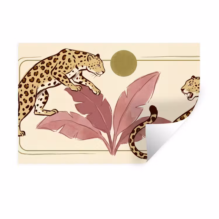 Dieren - Kat - Jungle - Illustratie - Beige Muursticker klein -3d