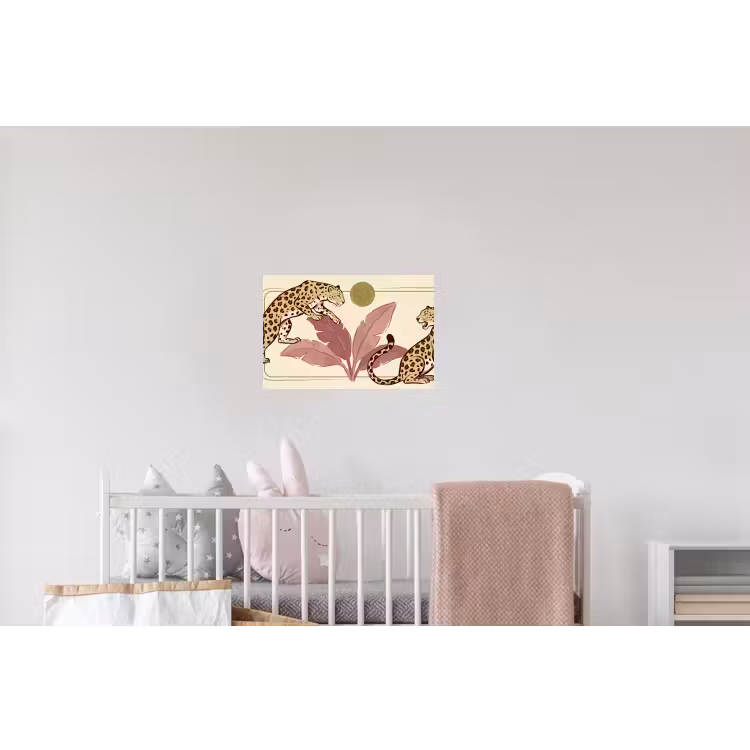 Dieren - Kat - Jungle - Illustratie - Beige Muursticker klein -kinderkamer