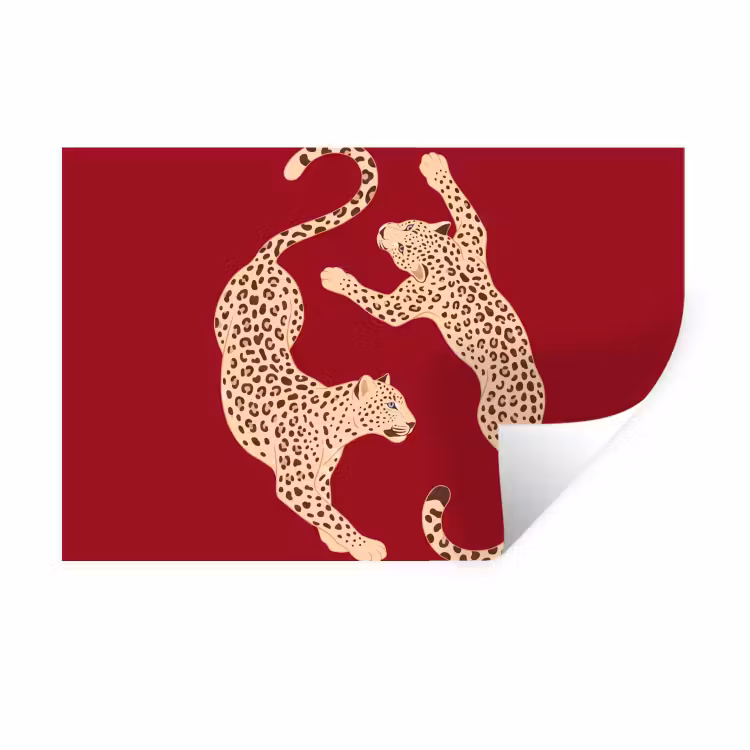 Dieren - Luipaard - Abstract - Rood - Modern Muursticker klein -3d