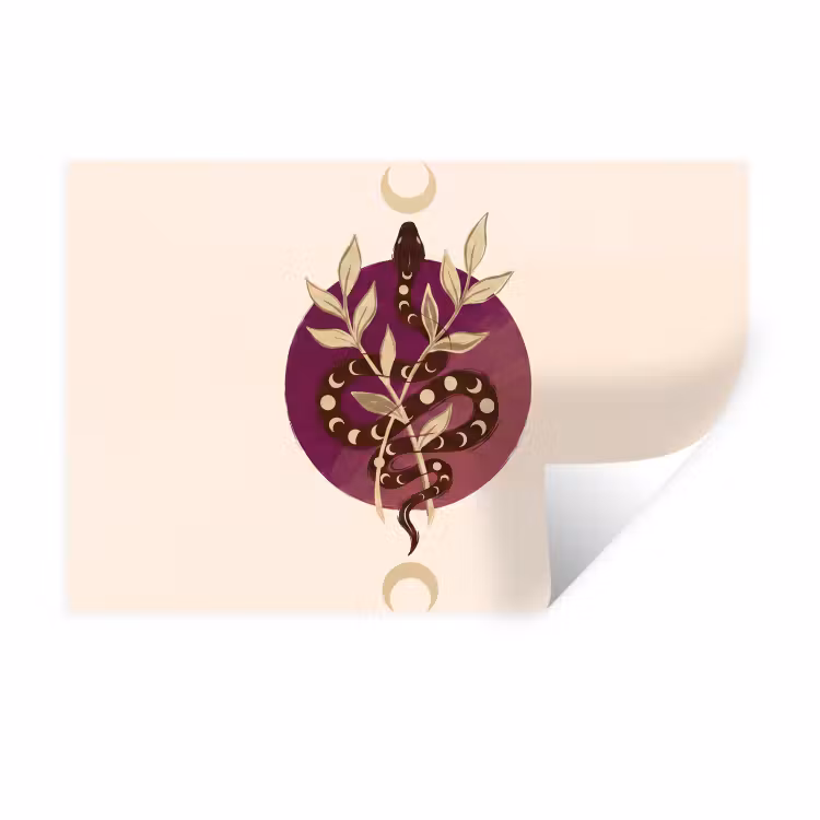 Dieren - Slang - Maan - Mystiek - Abstract Muursticker klein -3d