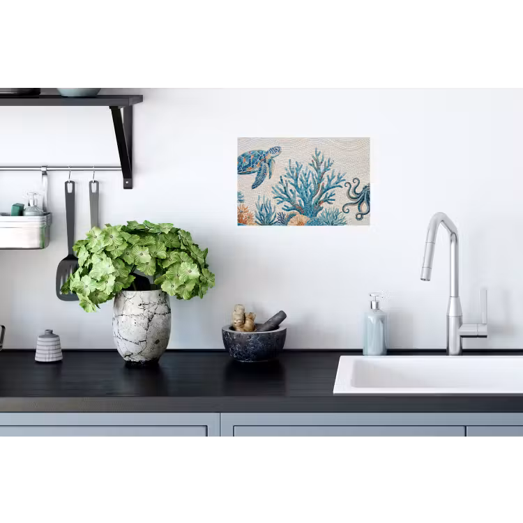 Dieren - Onderwater - Natuur - Mozaïek - Blauw Muursticker klein -keuken