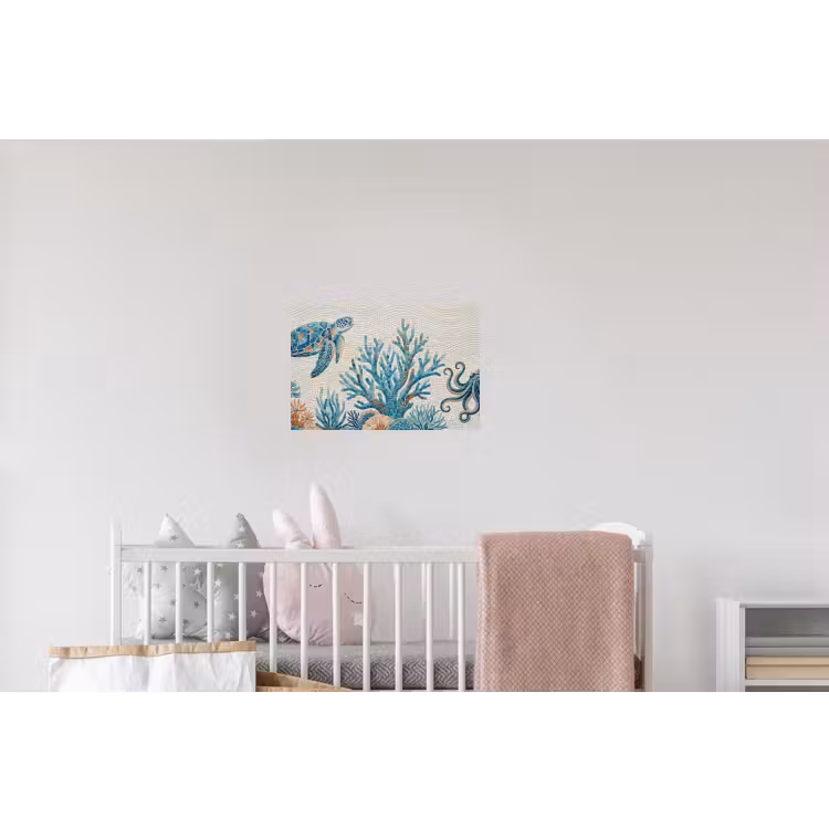 Dieren - Onderwater - Natuur - Mozaïek - Blauw Muursticker klein -kinderkamer