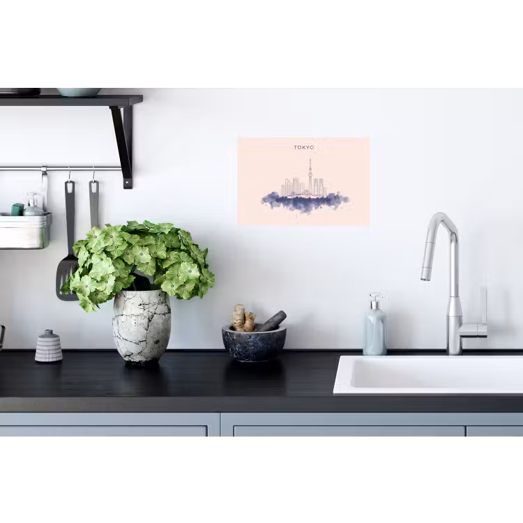 Tokyo - Skyline - Stad - Abstract - Blauw Muursticker klein -keuken