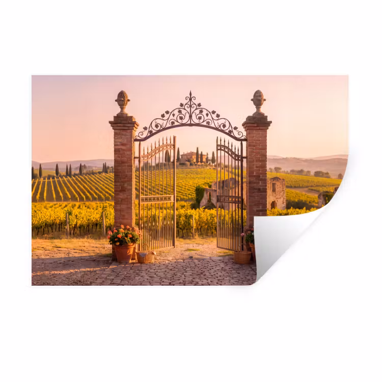 Poort - Landschap - Platteland - Zonlicht - Warm Muursticker klein -3d