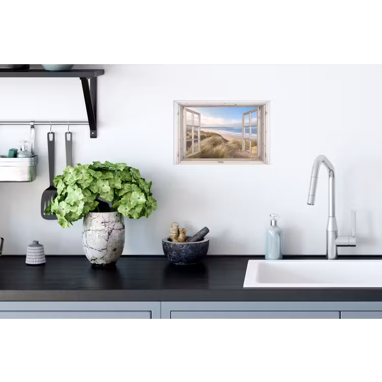 Doorkijk - Zee - Strand - Duinen Muursticker klein -keuken