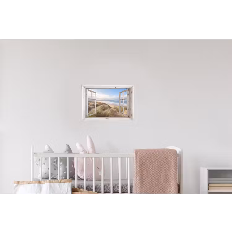 Doorkijk - Zee - Strand - Duinen Muursticker klein -kinderkamer
