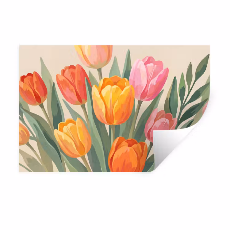 Tulpen - Abstract - Kleurrijk Muursticker klein -3d