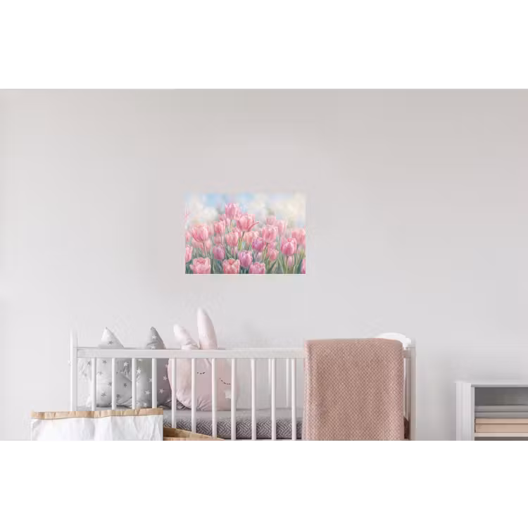 Tulpen - Veld - Lente - Roze Muursticker klein -kinderkamer