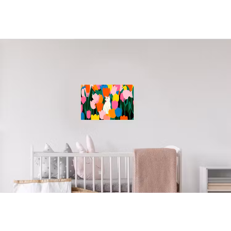 Tulpen - Kat - Kleurrijk Muursticker klein -kinderkamer