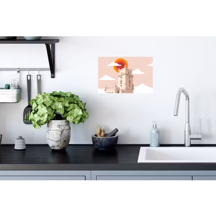 Toren - Rivier - Architectuur - Modern - Oranje Muursticker klein -keuken
