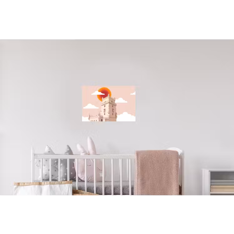 Toren - Rivier - Architectuur - Modern - Oranje Muursticker klein -kinderkamer