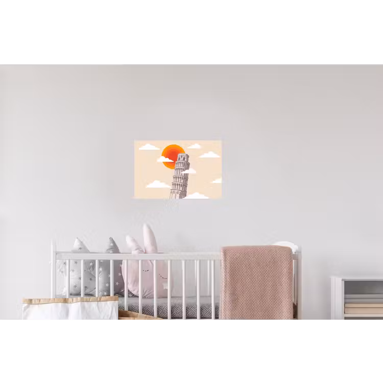 Toren - Pisa - Architectuur - Minimalistisch - Beige Muursticker klein -kinderkamer