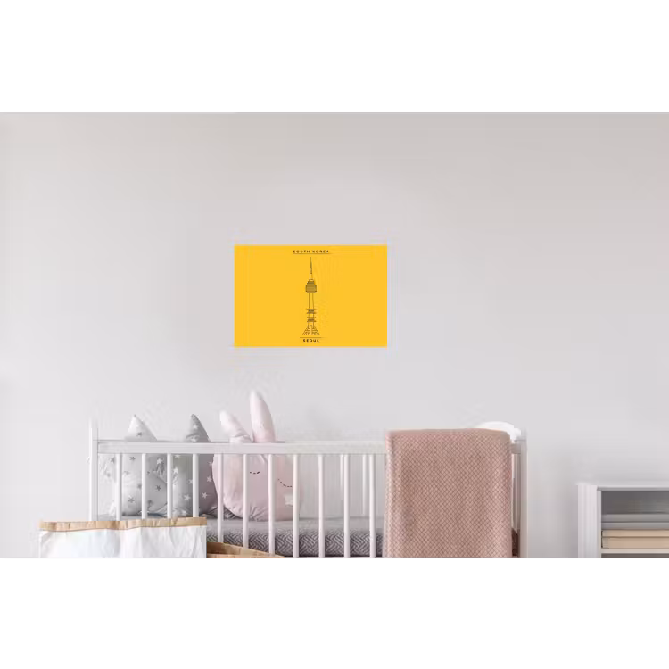 Toren - Seoul - Architectuur - Minimalistisch - Geel Muursticker klein -kinderkamer