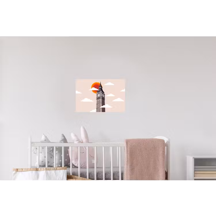 Toren - Klok - Londen - Architectuur - Retro Muursticker klein -kinderkamer
