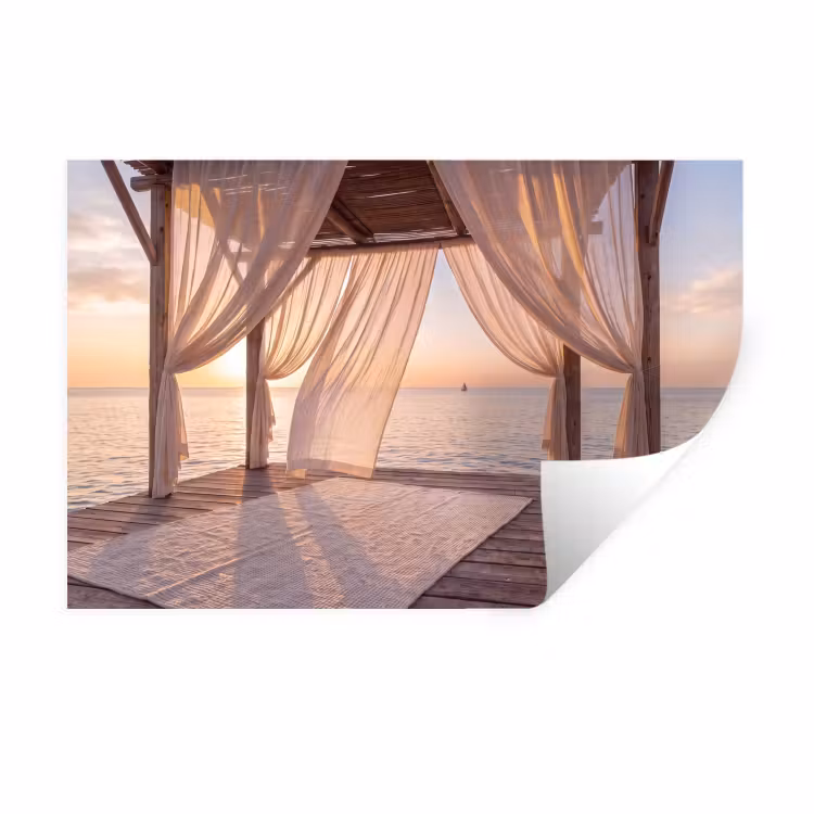 Overkapping - Zee - Zonsondergang - Vakantie - Rust Muursticker klein -3d