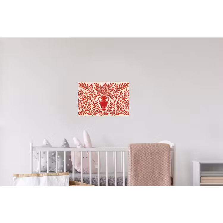 Vaas - Planten - Decoratie - Abstract - Rood Muursticker klein -kinderkamer