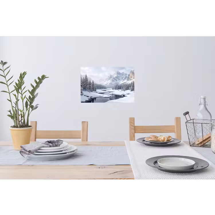 Sneeuwlandschap - Bergen - Rivier - Winter Muursticker klein -eettafel